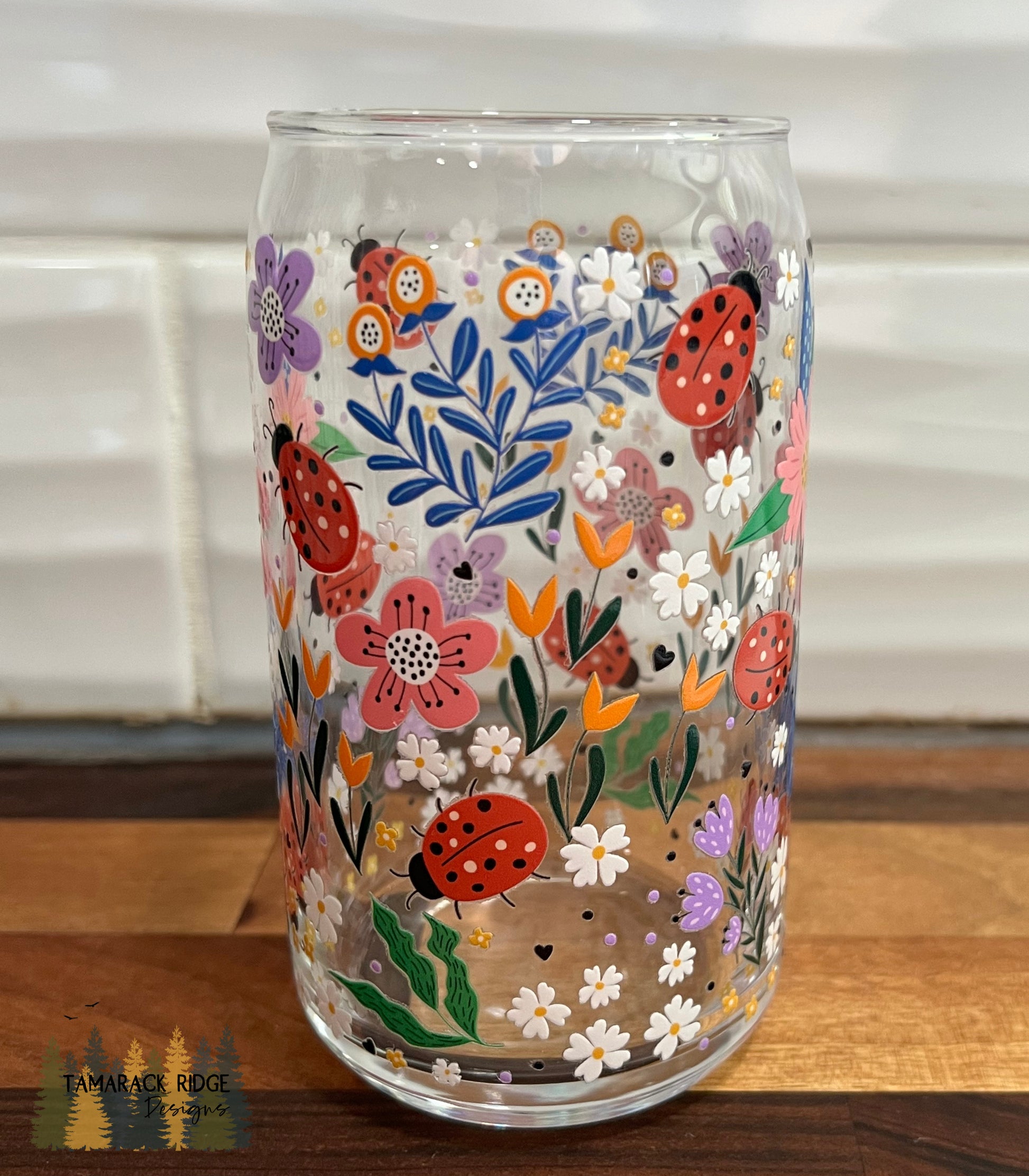 Untamed Meadow Glass Tumbler with Lid and Straw