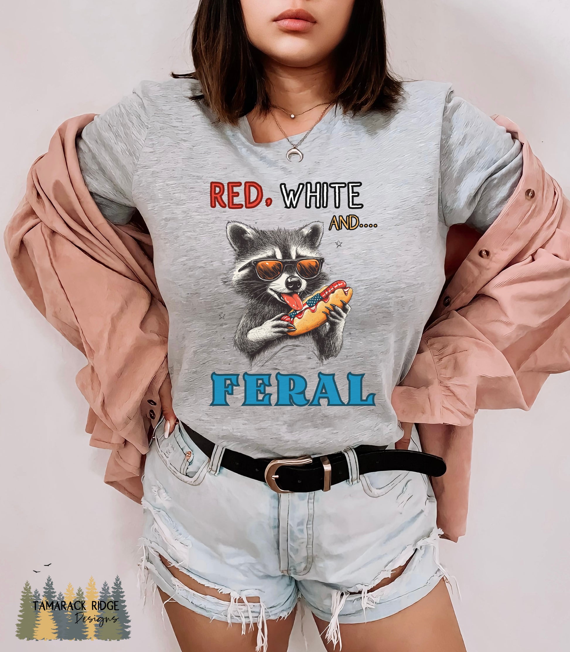 Red White and Feral Raccoon Patriotic TShirt
