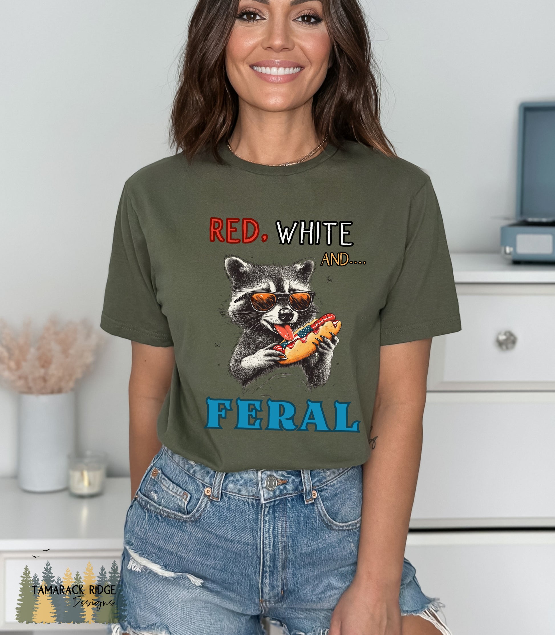 Red White and Feral Raccoon Patriotic TShirt