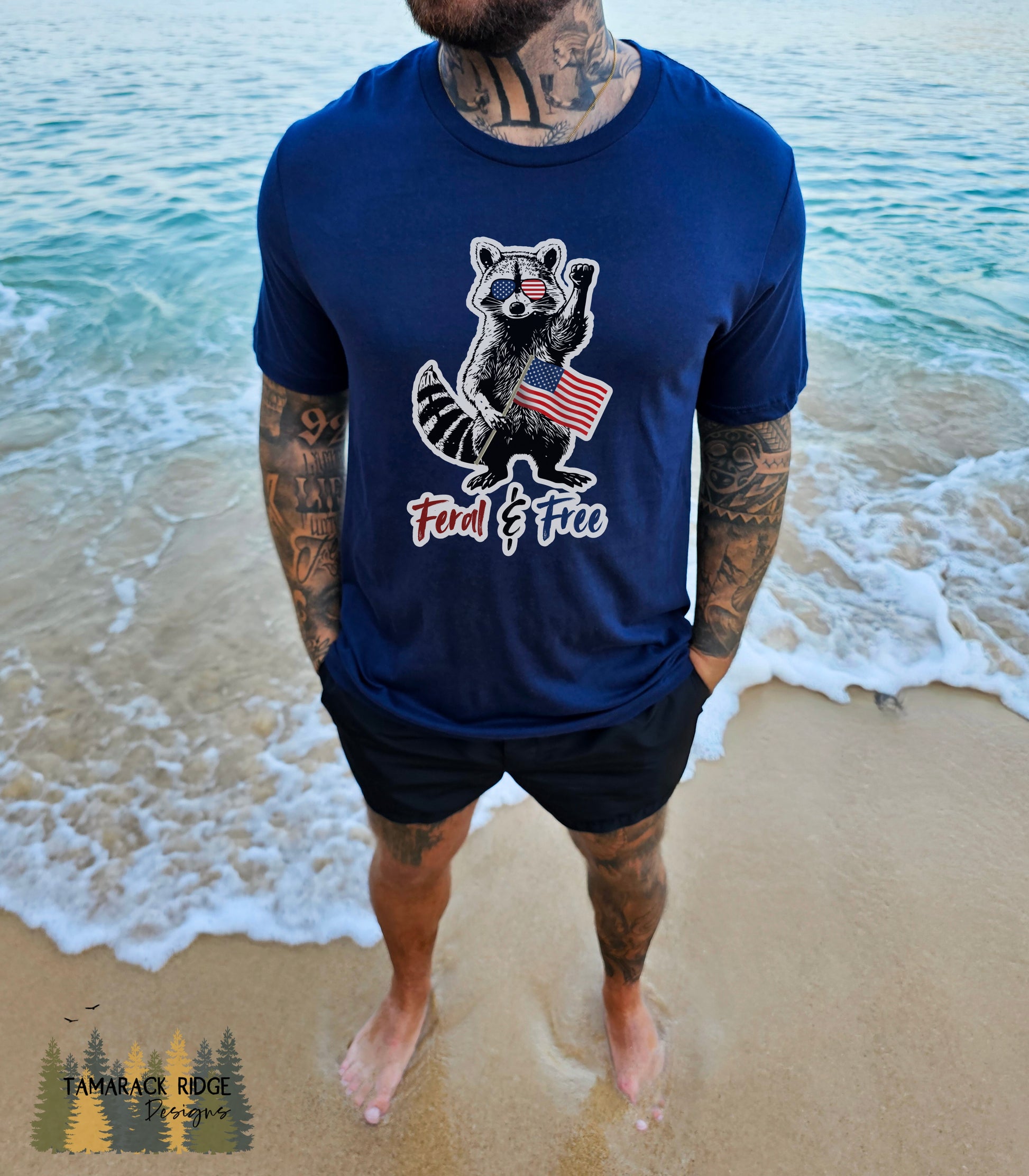 Feral and Free Funny Raccoon 4th of July Unisex Jersey Shirt