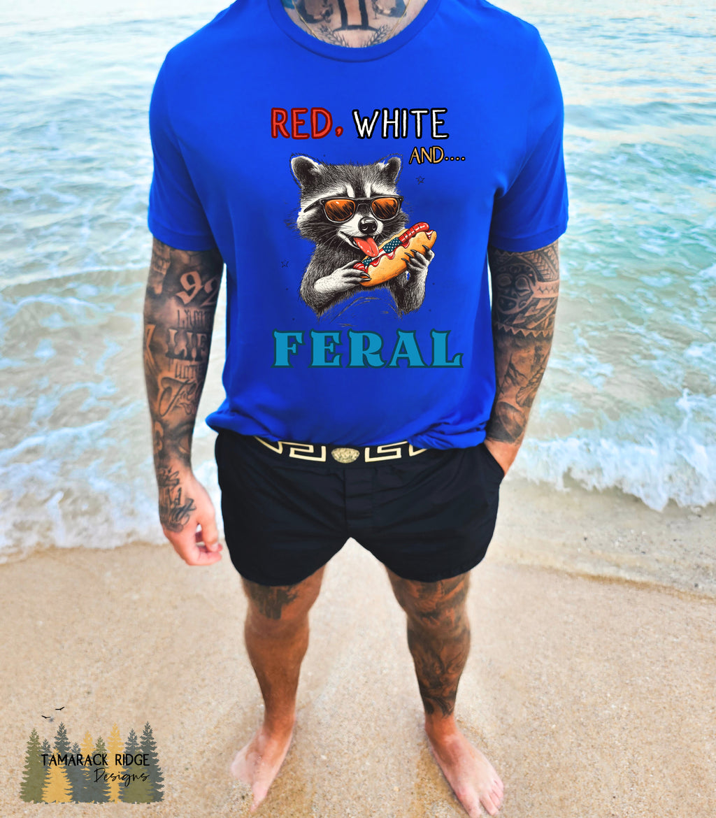 Red White and Feral Raccoon Patriotic TShirt