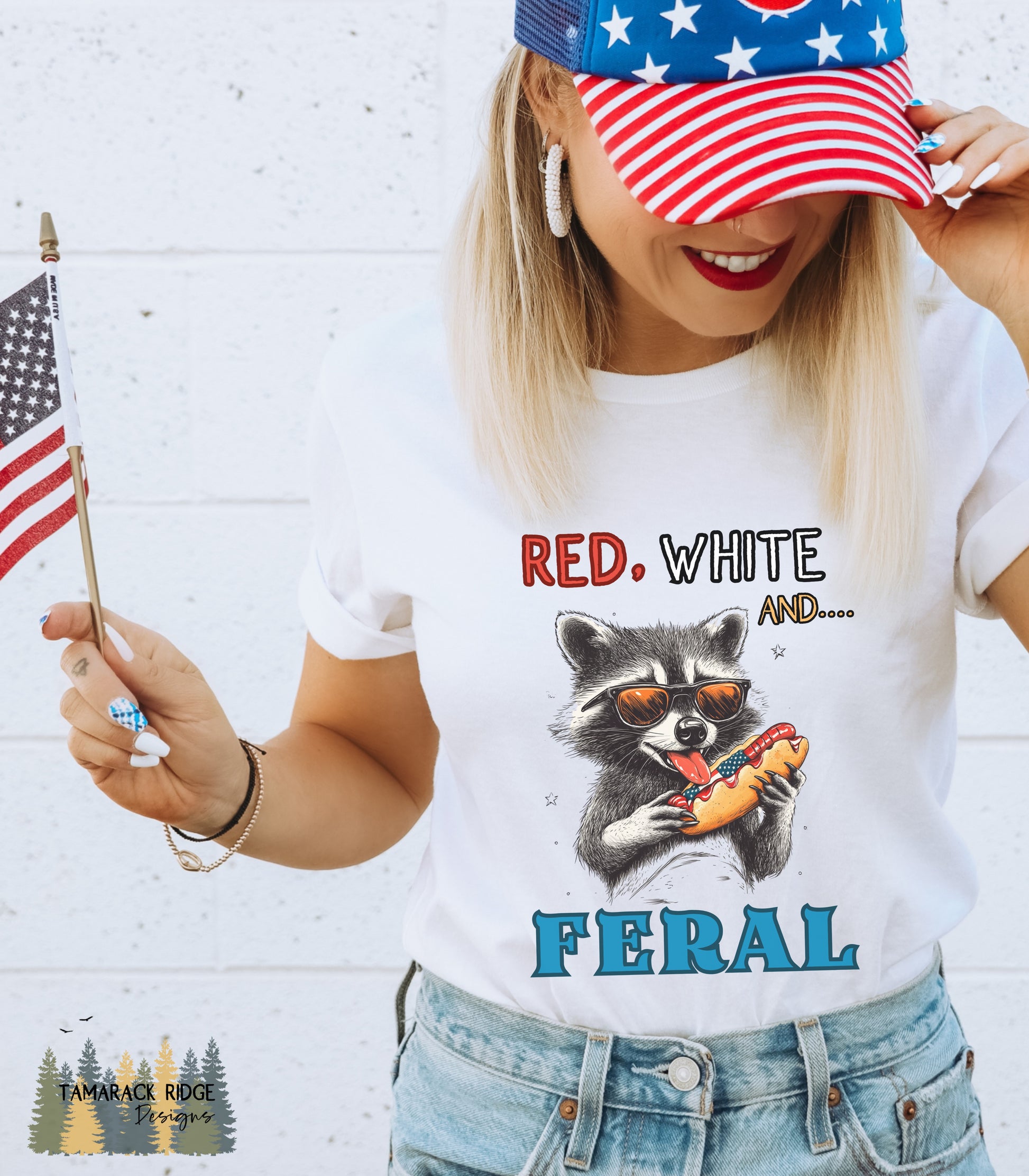 Red White and Feral Raccoon Patriotic TShirt