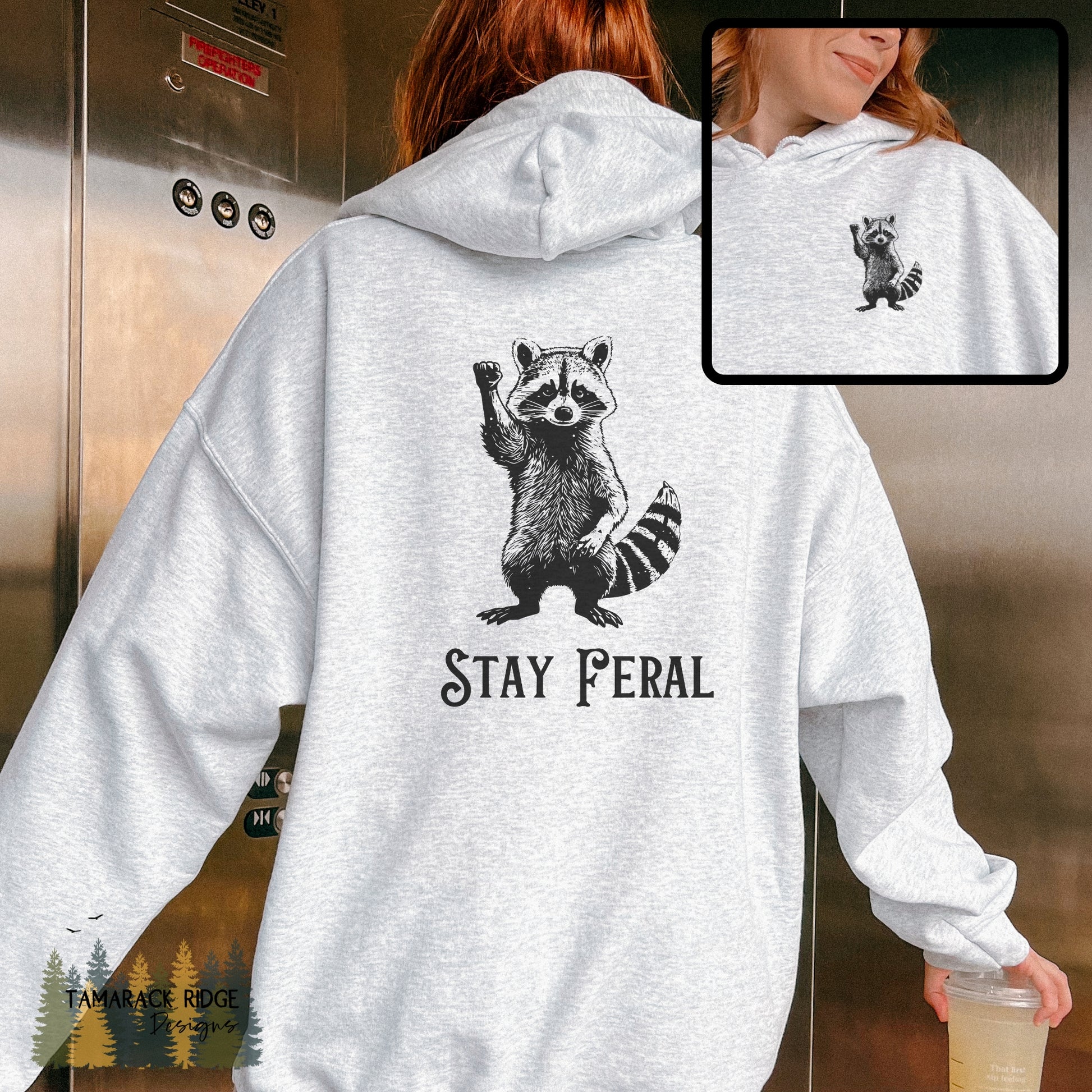 Stay Feral Raccoon Unisex Lightweight Hooded Sweatshirt