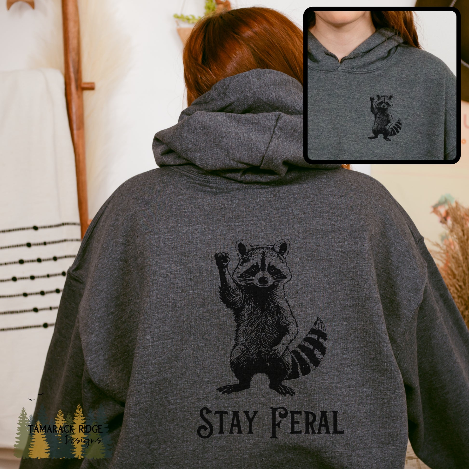 Stay Feral Raccoon Unisex Lightweight Hooded Sweatshirt