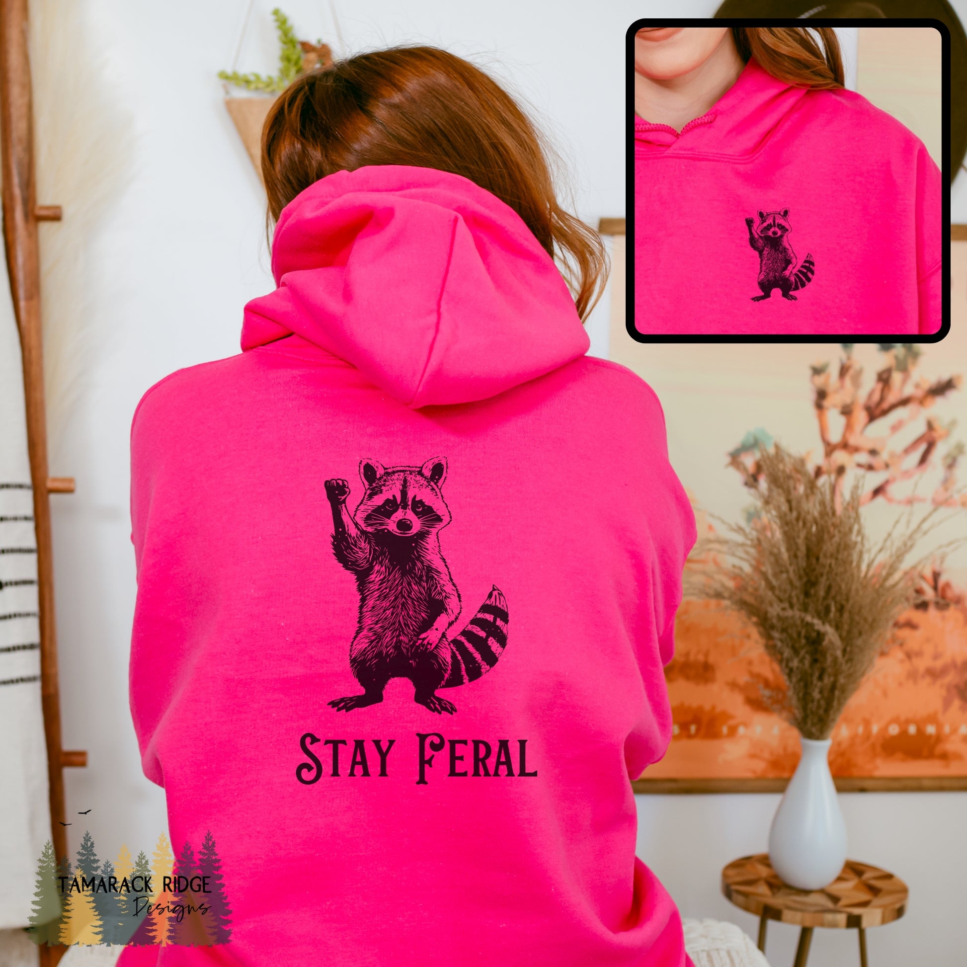 Stay Feral Raccoon Unisex Lightweight Hooded Sweatshirt