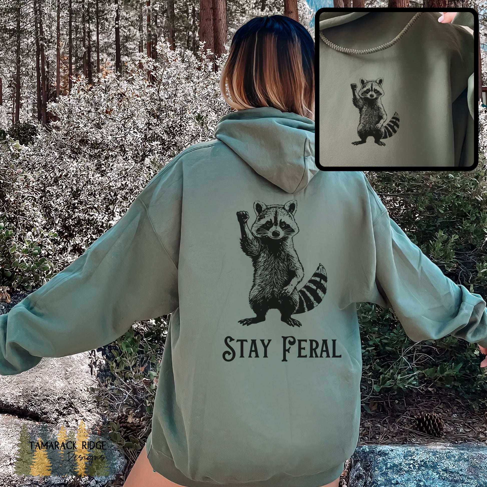 Stay Feral Raccoon Unisex Lightweight Hooded Sweatshirt