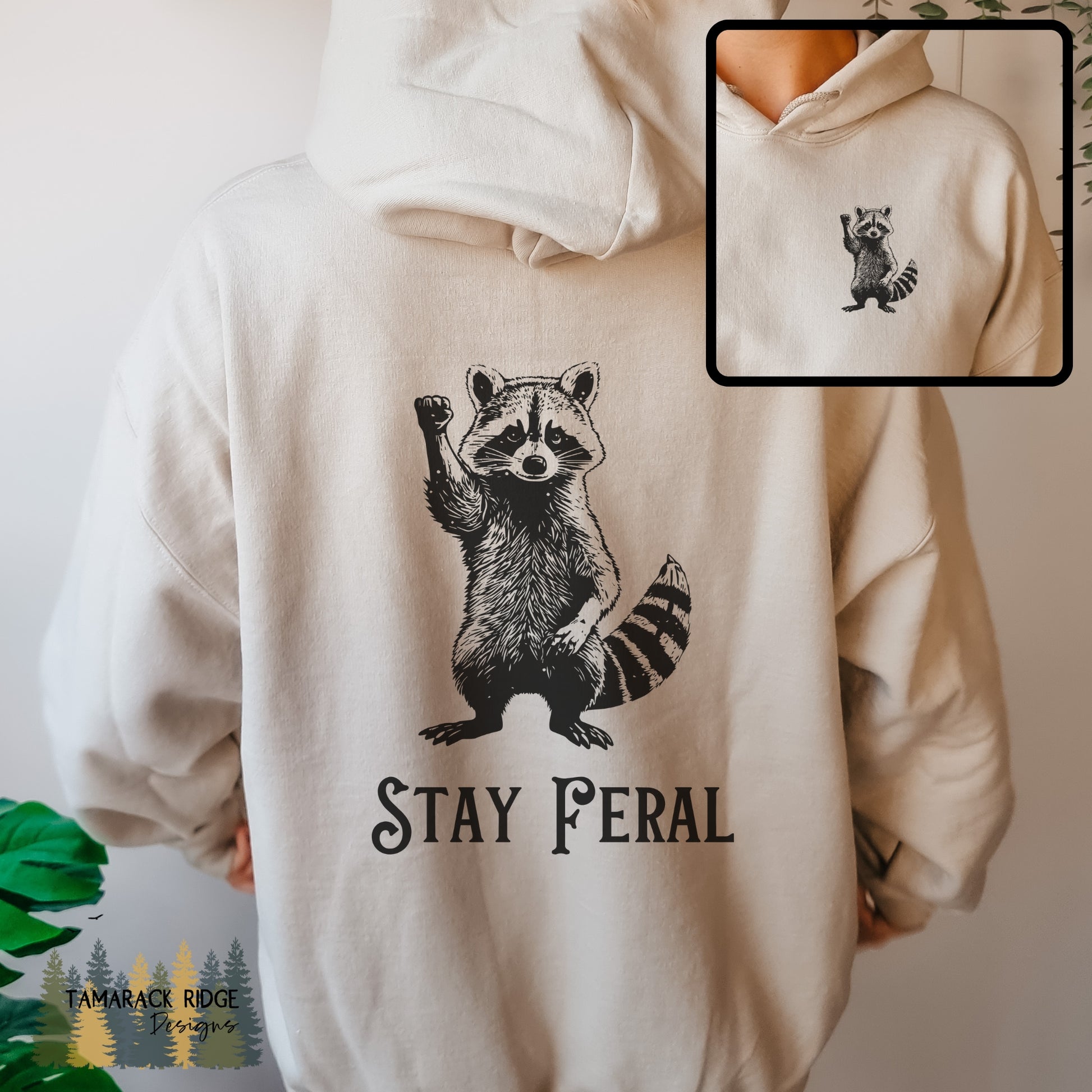 Stay Feral Raccoon Unisex Lightweight Hooded Sweatshirt