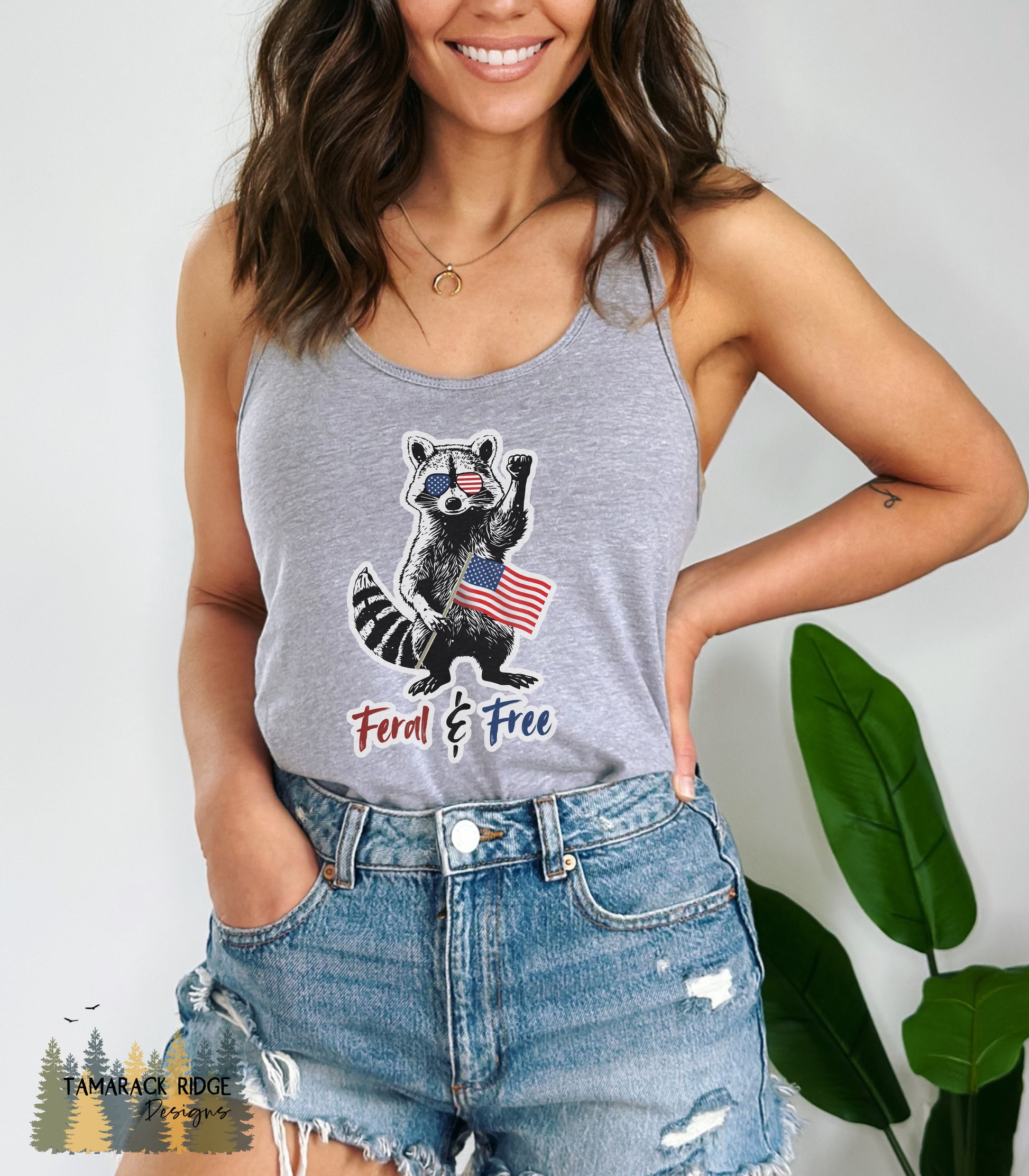 4th of July Feral and Free Funny Raccoon Tank Top