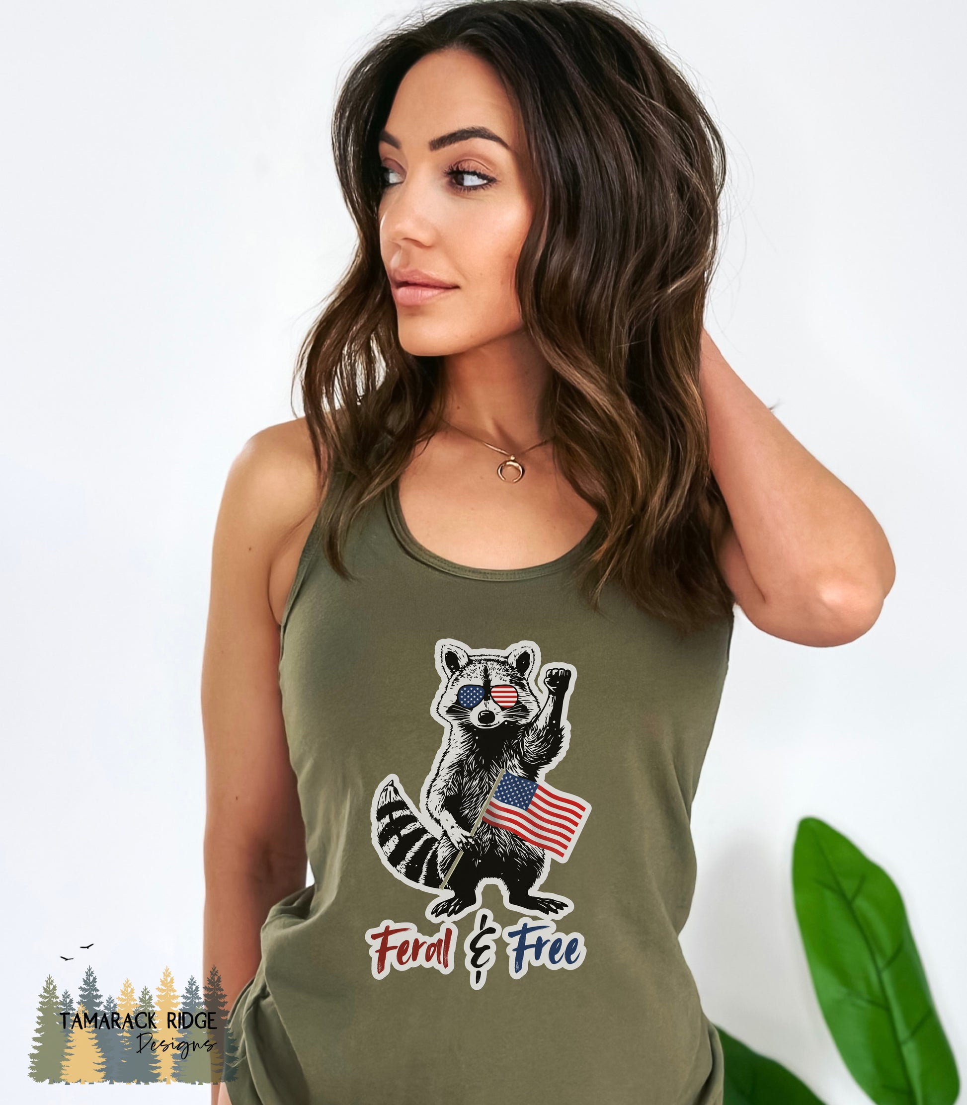 4th of July Feral and Free Funny Raccoon Tank Top