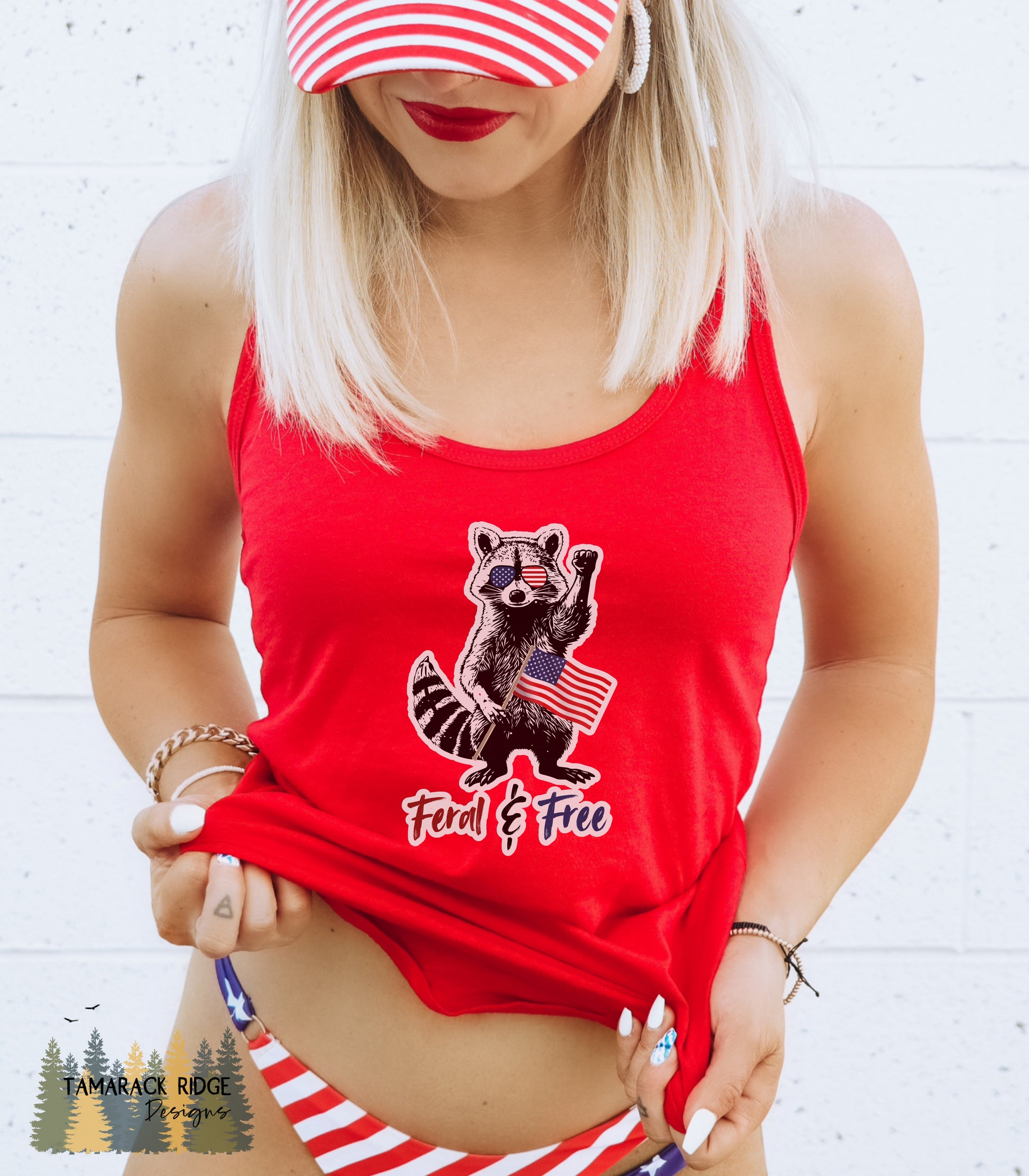 4th of July Feral and Free Funny Raccoon Tank Top