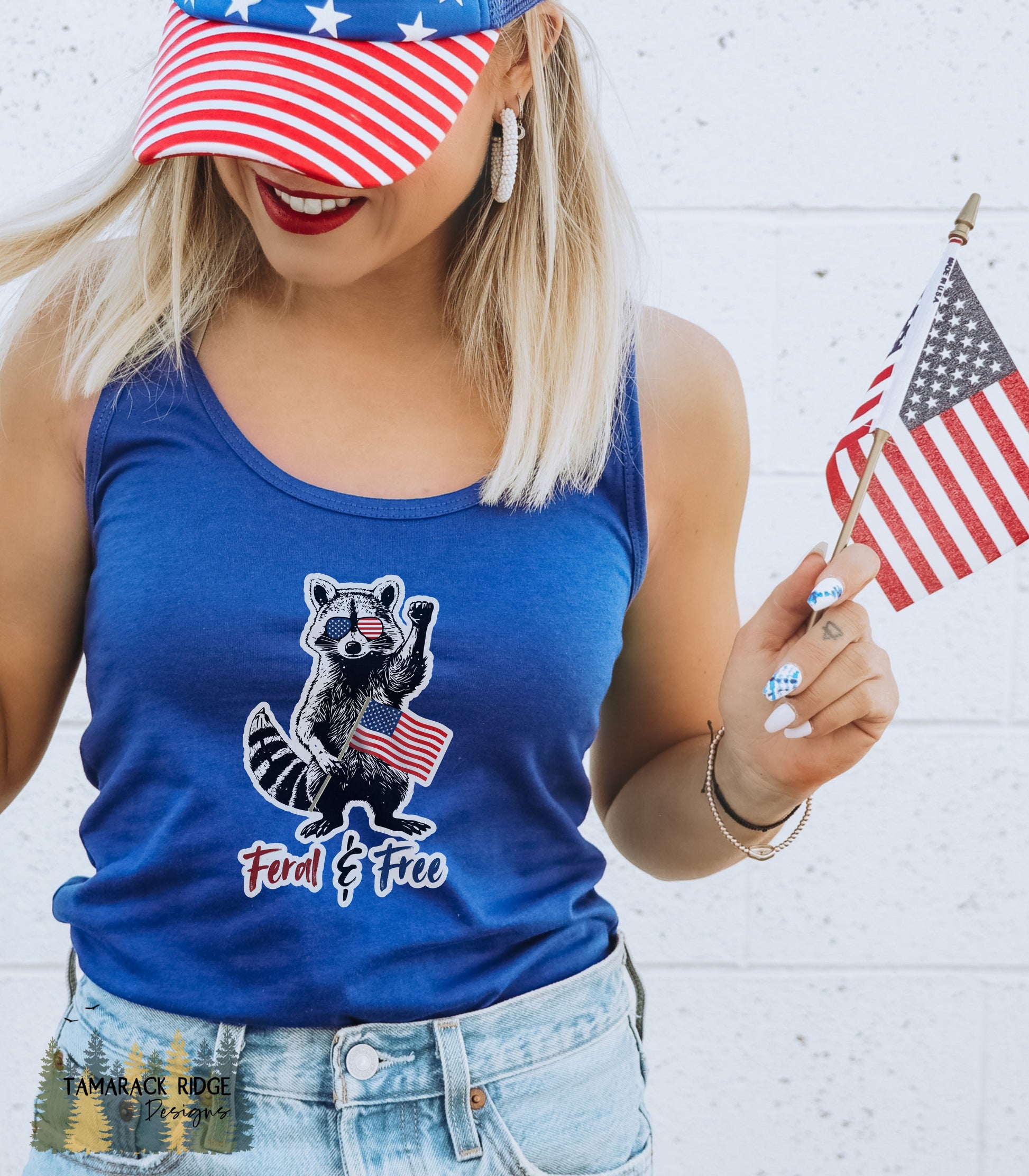 4th of July Feral and Free Funny Raccoon Tank Top