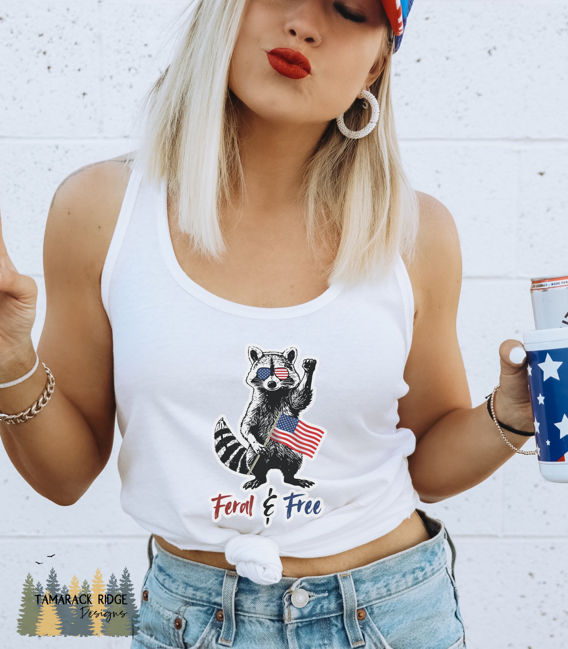 4th of July Feral and Free Funny Raccoon Tank Top