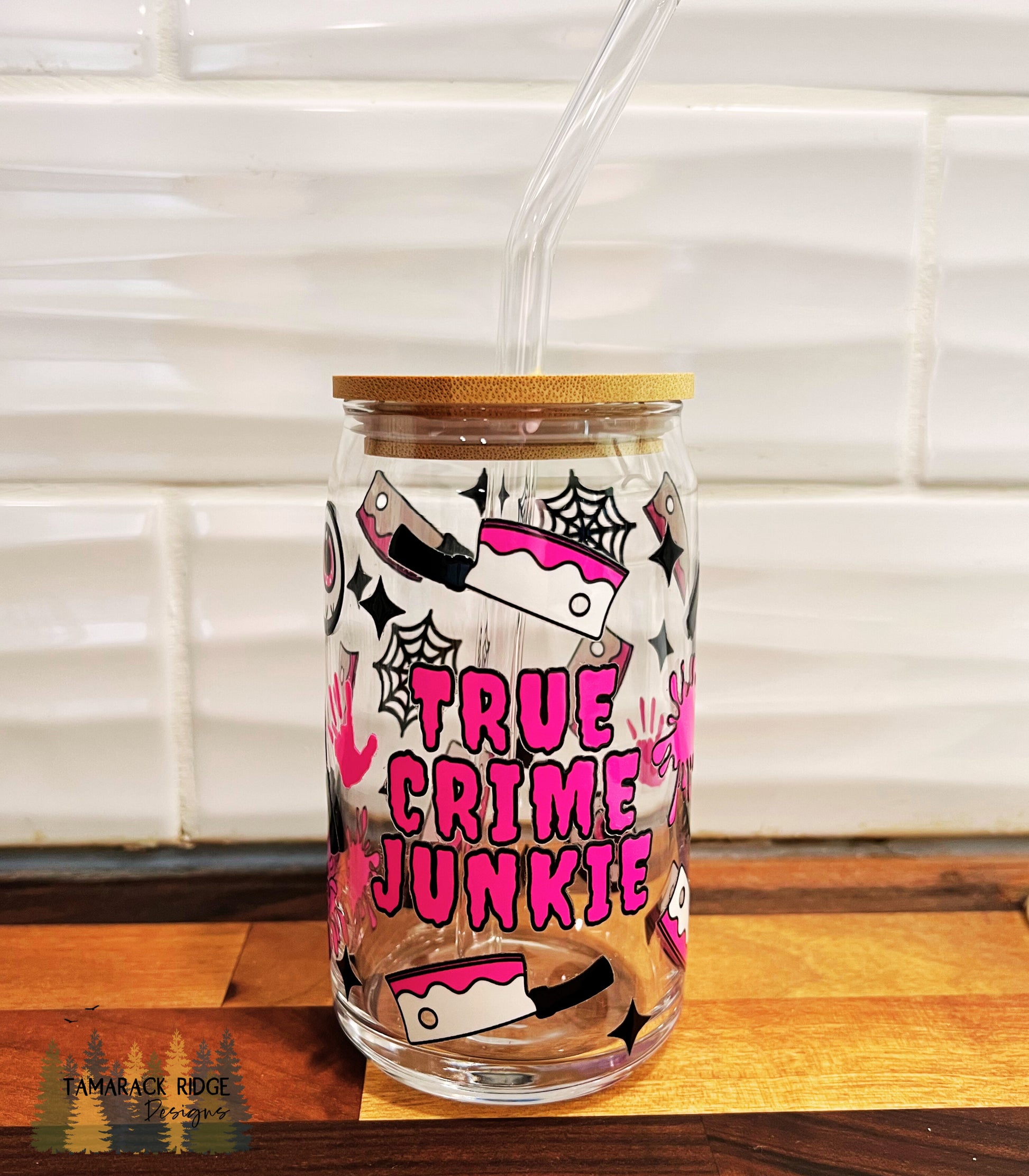 Red Flags & Iced Lattes Glass Tumbler with Lid and Straw