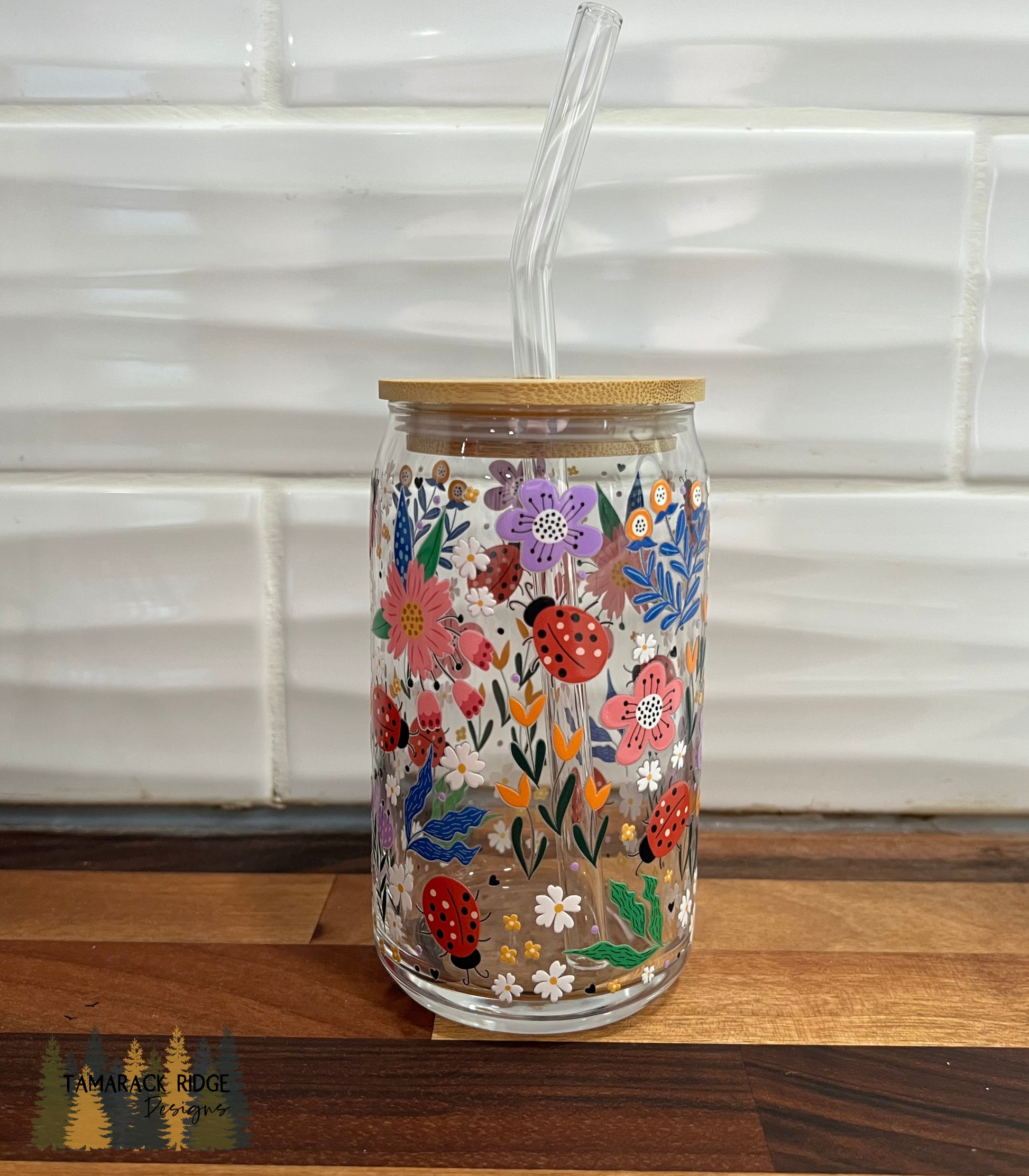 Untamed Meadow Glass Tumbler with Lid and Straw